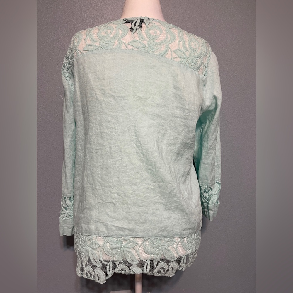 Ali Miles Teal Boho Tunic Top Lace Faux Pockets Lagenlook Resort Boho Large - Picture 5 of 8